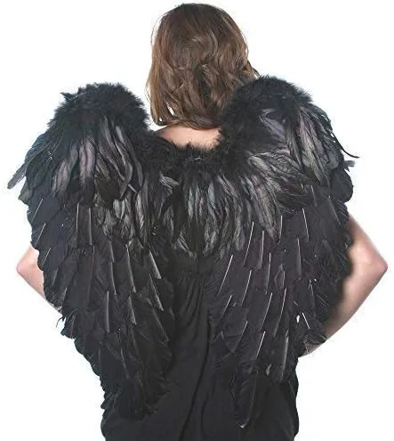 Vista 4 de ZUCKER - Alas de disfraz de hada oscura - Disfraz de adulto - alas grandes de plumas de ángel - Halloween cosplay sesiones de fotos - 25 x 25