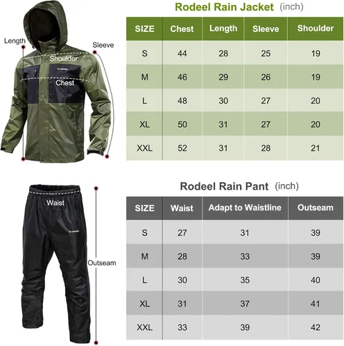 Vista 6 de Rodeel Traje impermeable de pesca para hombres (chaqueta de equipo de lluvia y traje de pantalón)