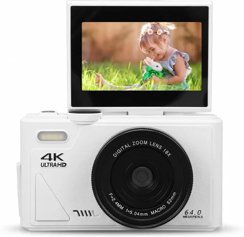 Vista 10 de Cámara digital de 64 MP, pantalla de 3 pulgadas, cámara digital compacta retro de video 4K, zoom digital 18X, cámara de vlogging recargable