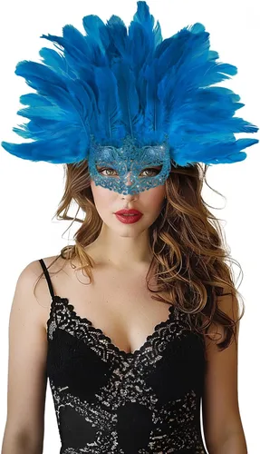 Vista 11 de JEGERMIG Máscara de plumas verdes para mascarada, accesorio de carnaval para mujer