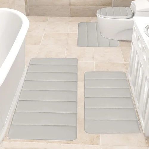Vista 6 de Bathroom Rugs for 3 Pieces, Memory Foam Bath Mat Set, Universal Toilet Mats, Soft Comfortable, Water Absorption, Non-Slip, Thick, Machine Washable