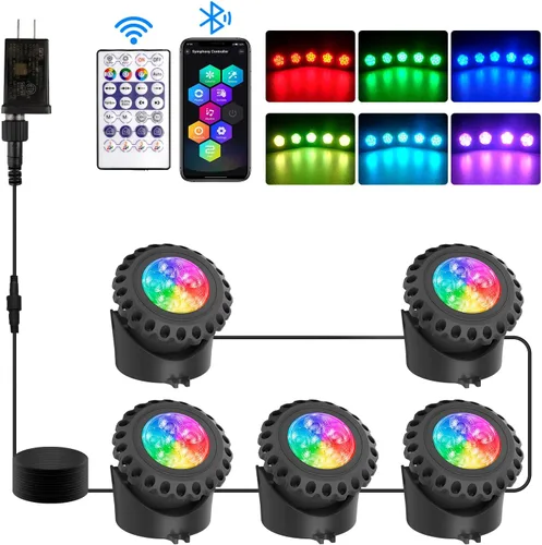 Vista 7 de T-SUN Luces de estanque de colores con aplicación y control remoto – Luces LED brillantes sumergibles bajo el agua, IP68 impermeable foco de paisaje