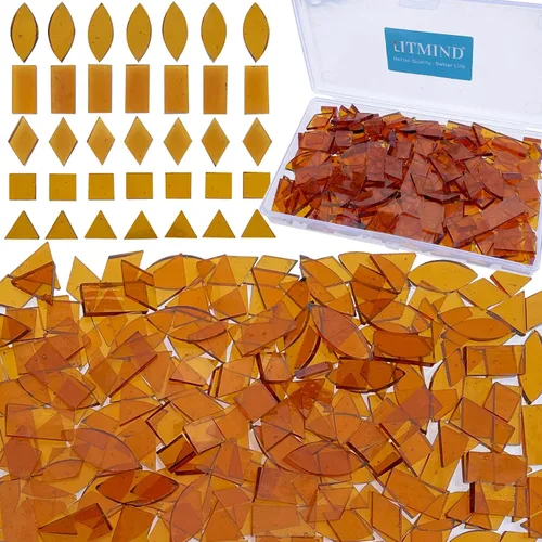 Vista 16 de LITMIND Azulejos de Mosaico de Vidrio Manchado Naranja Transparente - 240 Piezas en 5 Formas (Rectángulo, Triángulo, Rombo, Cuadrado, Hoja)