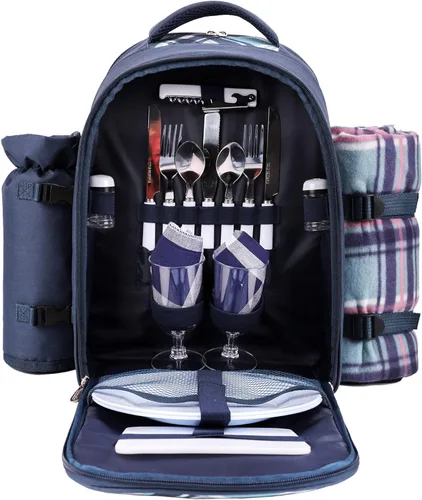 Vista 11 de apollo walker - Mochila para picnic para 2 personas con compartimento refrigerado, soporte desmontable para botella/vino, manta de forro polar