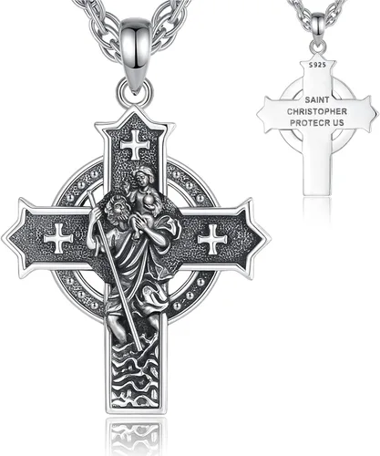 Vista 90 de Vito Collar de plata de ley 925 para mujeres y hombres, San Benito, crucifijo, Caravaca, San Cristóbal, San Judas, medalla patronal, amuleto