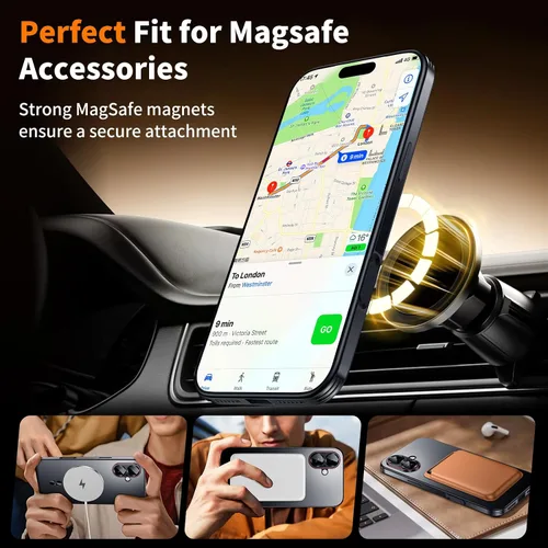 Vista 6 de Funda para iPhone 17, diseño delgado de alta resistencia compatible con MagSafe, fuerte protección magnética a prueba de golpes para pantalla y Negro