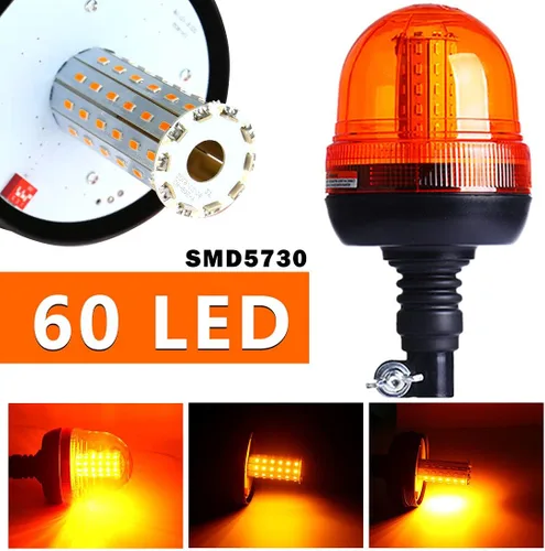 Vista 4 de Luz de baliza ámbar intermitente giratoria de 60 LED, lámpara estroboscópica de montaje flexible, luz de advertencia de emergencia para tractor