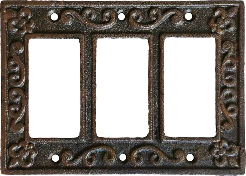 Vista 18 de Lulu Decor, Fleur De Lis - Placa de enchufe de hierro fundido en acabado marrón rústico antiguo