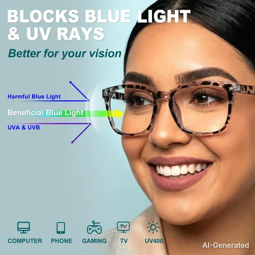 Vista 5 de Square Blue Light Glasses for Women Men Clear Frame Computer Lightweight Anti Eyestrain UV400 Scratch-Resistant 2-Pack 4-Pack Gift-Ready Set VITA