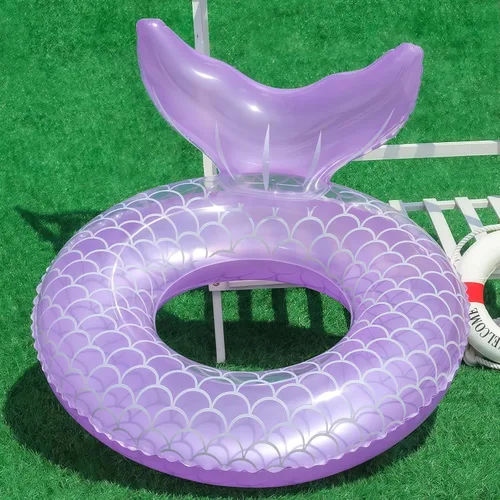Vista 4 de Flotador de sirena para piscina, tubo de piscina para niños, cola de sirena inflable, anillos de natación, actividades acuáticas, suministros