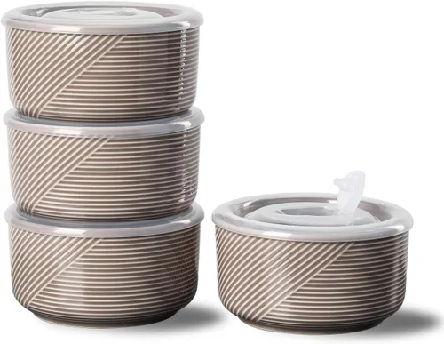 Vista 21 de Recipiente de cerámica con tapa: recipiente de almacenamiento de alimentos apto para microondas de 20 onzas para sopa, ensalada, cereales, sobras