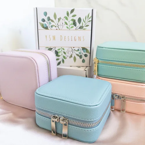 Vista 6 de Caja organizadora de joyas de viaje, joyero de viaje, pequeño joyero para mujer, estuche de viaje de joyería, caja organizadora de aretes con espejo