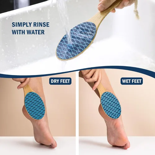 Vista 4 de FVION Lima de bambú para pies y callos – Limpiador portátil para pies y pedicura, lima lijadora, raspador de talón de doble cara para pies suaves