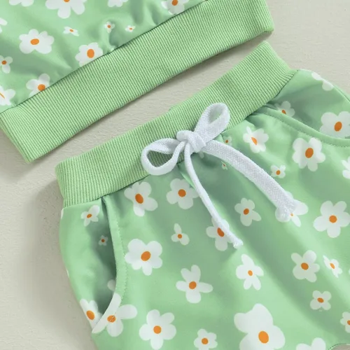 Vista 4 de MAYUMMPY Conjunto de 2 piezas de sudadera con cuello redondo floral y pantalones para bebé niña