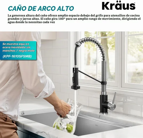 Vista 4 de KRAUS Bolden KPF-1610BB - Grifo de cocina extraíble de una sola manija de estilo comercial con 2 funciones en latón cepillado sin manchas, KPF-1610BB