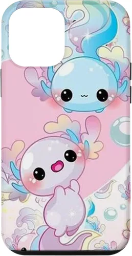 Vista 16 de Linda funda Kawaii Axolotl azul y rosa para iPhone 17