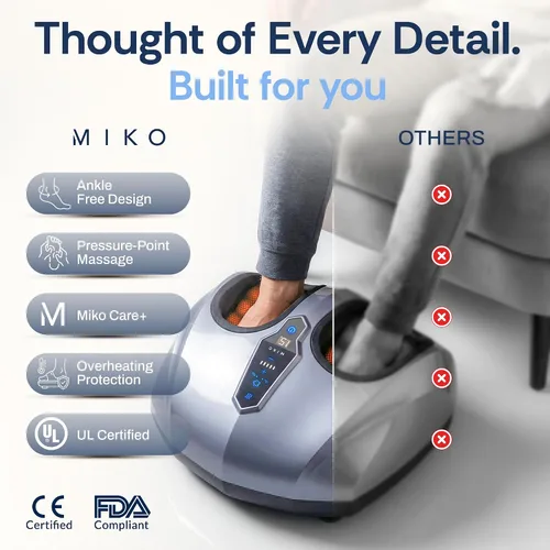 Vista 5 de MIKO máquina masajeadora de pies con amasado profundo, compresión, Shiatsu y calor para fascitis plantar, neuropatía - Se adapta hasta talla 12