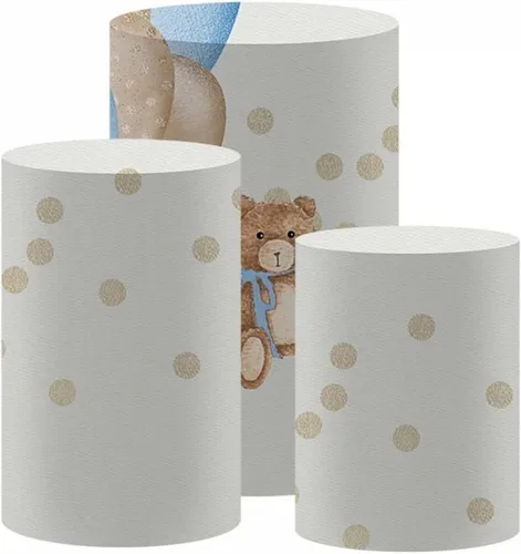 Vista 2 de We Can Bearly Wait to Meet You Baby Shower - Telón de fondo redondo para tema de oso de peluche, niño, azul, marrón, baby shower, fiesta, fondo