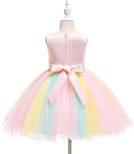 Vista 3 de Disfraz de unicornio para niñas, vestido de tul de princesa con diadema para cumpleaños, concurso de belleza, carnaval, cosplay