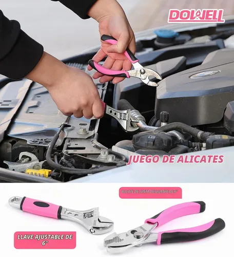 Vista 4 de DOWELL Kit de herramientas rosa de 140 piezas para mujeres, niñas, damas, juego de herramientas para el hogar con bolsa de herramientas de 14