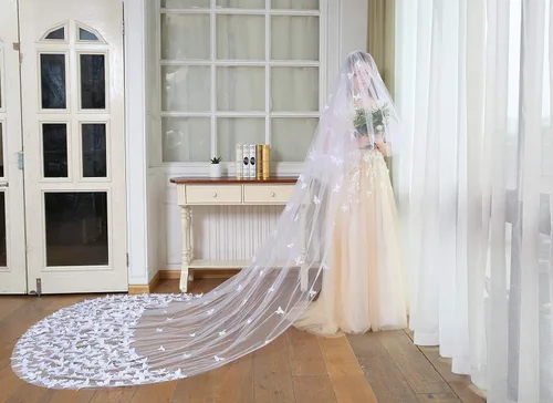 Vista 3 de Newdeve - Velos de boda con diseño de mariposa 2 niveles con peine