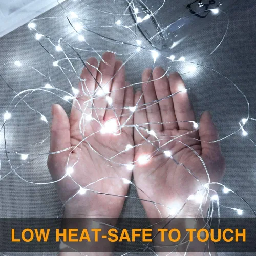 Vista 2 de Paquete de 24 luces de hadas que funcionan con pilas [3 modos], 2,1 metros, 20 luces LED mini centelleantes, impermeables, con alambre plateado