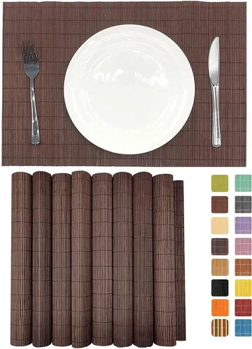 Vista 9 de Juego de 8 manteles individuales de bambú para sushi, estilo japonés, antideslizantes, de bambú, lavables, resistentes al calor, para comedor