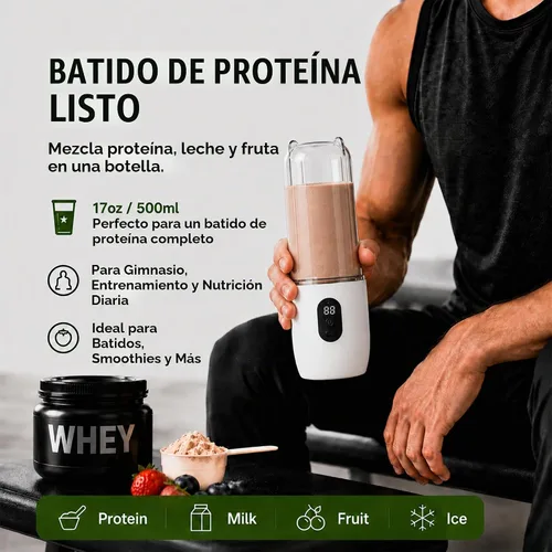 Vista 3 de Licuadora portátil para batidos y batidos de proteínas, licuadora personal recargable USB-C de 17 onzas con pantalla LED, batidora de 16 cuchillas