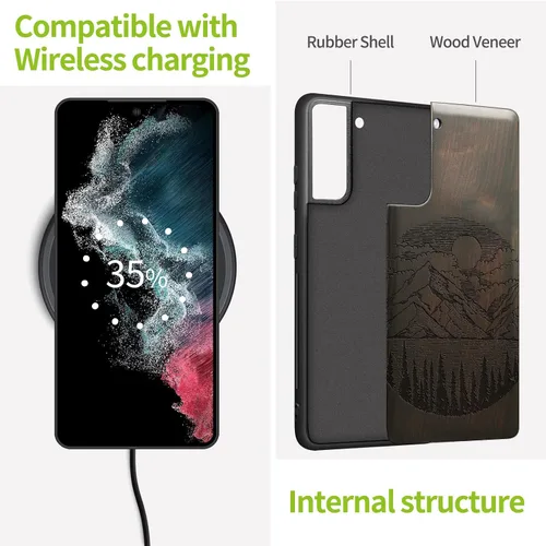 Vista 5 de Carveit Funda de madera para Galaxy S21 Plus [madera natural y TPU suave] a prueba de golpes, funda protectora de madera única híbrida compatible