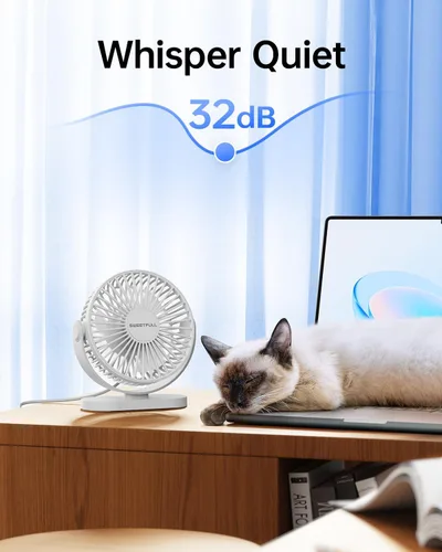 Vista 3 de SWEETFULL Ventilador de escritorio con USB pequeño silencioso - Ventilador personal portátil de 3 velocidades Mini 360° de rotación ajustable