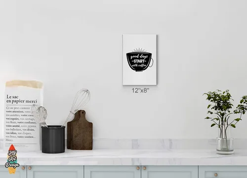 Vista 2 de HB Art Design Good Days Start with Coffee Black and White Mug Canvas Print Wall Art Coffee Bar Decor Coffee Signs Kitchen Wall Decor Dining Room