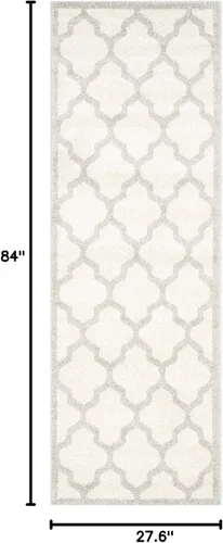 Vista 2 de SAFAVIEH Amherst Collection AMT420E - Alfombra para pasillo, 2 pies 3 pulgadas x 7 pies, beige y gris claro, diseño de enrejado marroquí,