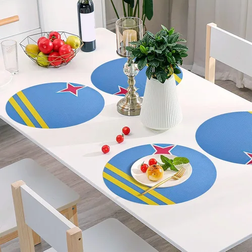Vista 4 de Aruba Flag Round Table Placemats 15 Inch, Seasonal Table Mats Modern Place Mats for Dining, Kitchen, Parties, Camping