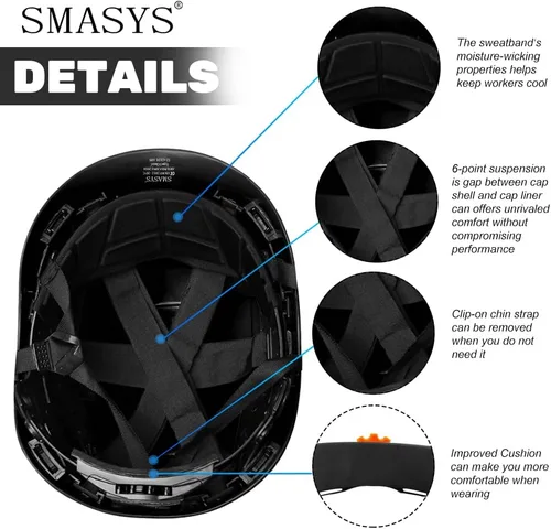 Vista 3 de SMASYS Casco de seguridad ABS ajustable con visera de suspensión de 6 puntos perfecto para construcción y escalada