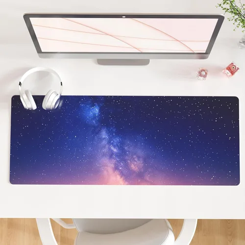 Vista 50 de Qiyi Alfombrilla de escritorio, grande, de mouse, vía láctea, decoración, piel sintética impermeable, protector para oficina, hogar, trabajo