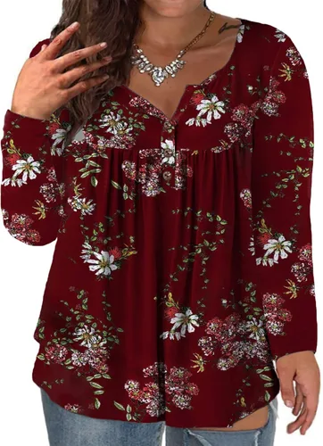 Vista 12 de VISLILY - Camisas tipo túnica de mujer, de manga larga, estilo Henley, talla plus, blusas con botones y plisadas 01_ negro