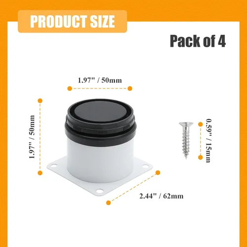Vista 5 de Paquete de 4 patas ajustables blancas para muebles, patas redondas ajustables de acero inoxidable de 2 pulgadas/1.969 in para muebles, sofá, mesa