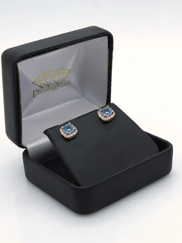 Vista 3 de Dazzlingrock Collection Aretes de tuerca redondos de 0.197 in con halo de diamante blanco para mujer, en oro rosa de 10 quilates
