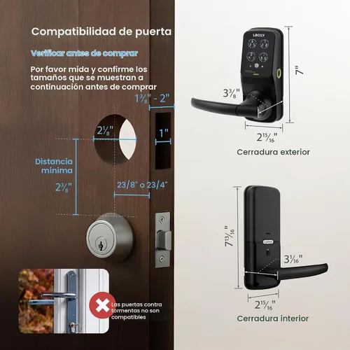 Vista 6 de Lockly Secure Pro Wi-Fi Smart Lock con mango Keypad Keyless Entry Door Lock with Fingerprint,App Remote Control, Works with Alexa and Google, Auto