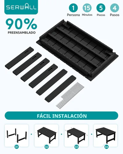 Vista 4 de SERWALL HDPE - Mesa auxiliar para exteriores con agujero para paraguas, color negro