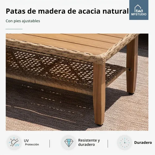 Vista 6 de MFSTUDIO Juego de muebles pequeños de mimbre para patio, sofá en forma de L, color beige