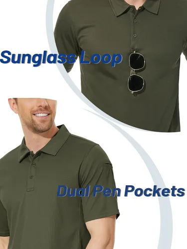 Vista 3 de TACVASEN - Camiseta de cuello polo táctica para hombre, diseño de manga larga y corta, para deportes y uso al aire libre