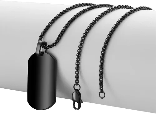 Vista 3 de Geoffrey Beene Collar con colgante de placa de identificación militar grabable de acero inoxidable para hombre Negro
