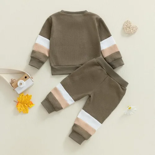 Vista 12 de Kuriozud Conjunto de 2 piezas de sudadera con cuello redondo y pantalones deportivos para niños pequeños para otoño e invierno