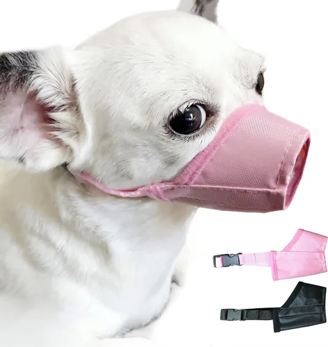 Vista 8 de Bozal para perros XS (2 piezas) de malla de aire suave para perros pequeños con hocico largo, ajuste rápido para aseo, ajustable, evita que muerdan
