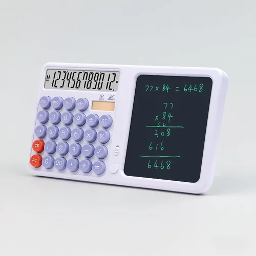 Vista 2 de Calculadoras de escritorio con tableta de escritura bloc de notas, calculadora de oficina de botón grande de 12 dígitos, herramienta matemática