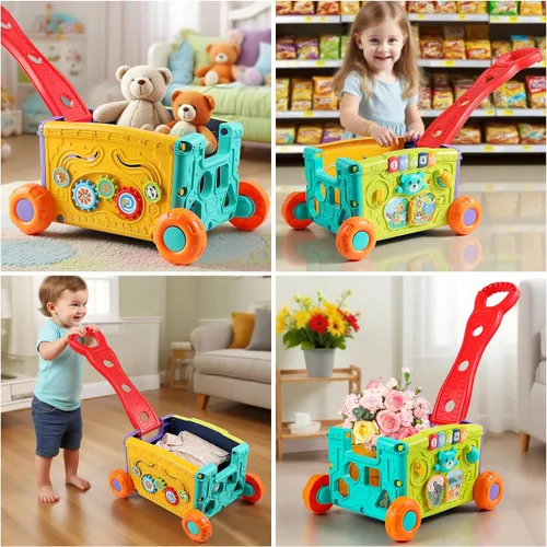 Vista 6 de Baby Walker Juguete Musical de Empuje para Niños Pequeños de 18+ Meses - Carrito de Actividades Educativas con Bloques de Construcción, Asistente