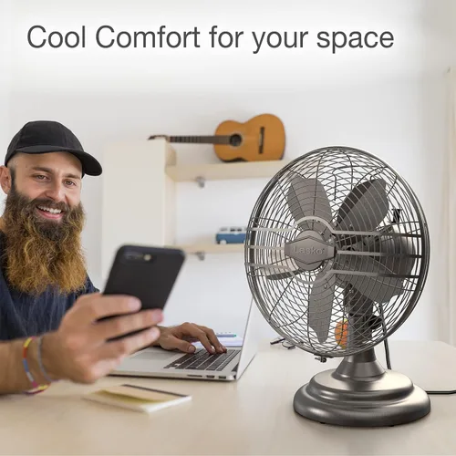 Vista 4 de Lasko Ventilador de mesa oscilante, portátil, 3 velocidades silenciosas, para dormitorio, cocina y oficina, 17 pulgadas, bronce, R12210 y ventilador