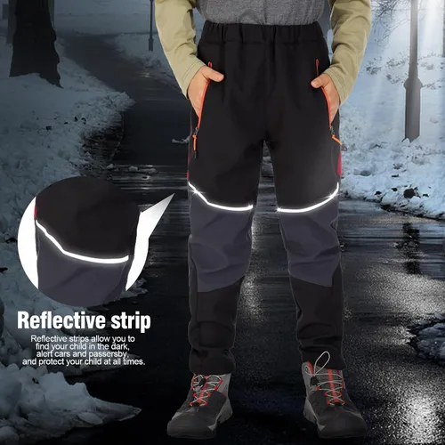 Vista 4 de Toomett Pantalones cargo de nieve para niños, niñas y niños al aire libre con forro polar suave Shell senderismo pesca esquí pantalones aislados