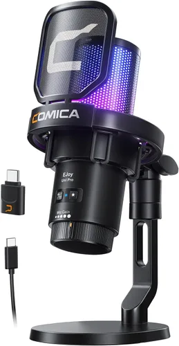 Vista 10 de COMICA Ejoy Uni(D) Micrófono USB para juegos con reducción de ruido, luces RGB 48kHz/24bit Sound Quality, Shock Mount, One-Key Mute, Streaming PC